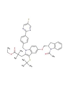 Astatech (S)-ETHYL 3-(5-((1-ACETYLINDOLIN-2-YL)METHOXY)-3-(TERT-BUTYLTHIO)-1-(4-(5-FLUOROPYRIMIDIN-2-YL)BENZYL)-1H-INDOL-2-YL)-2,2-DIMETHYLPROPANOATE;
